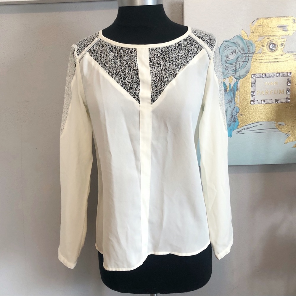 Slightly Jaded Sheer Lace Shoulders Blouse